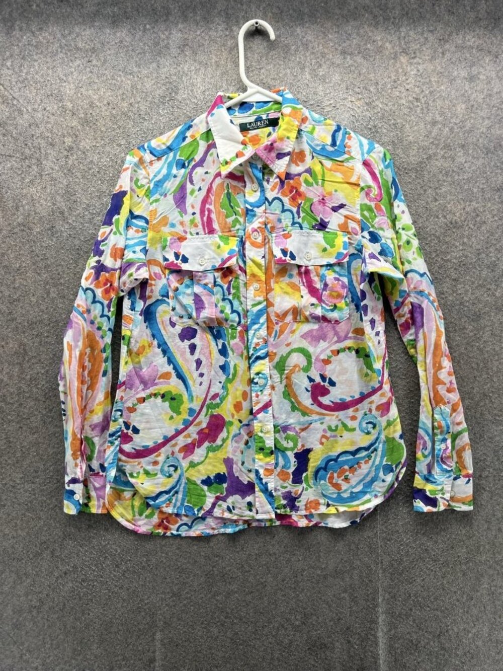 Lauren Ralph Lauren Shirt Women Small Multicolor Long Sleeve Button Up Paisley